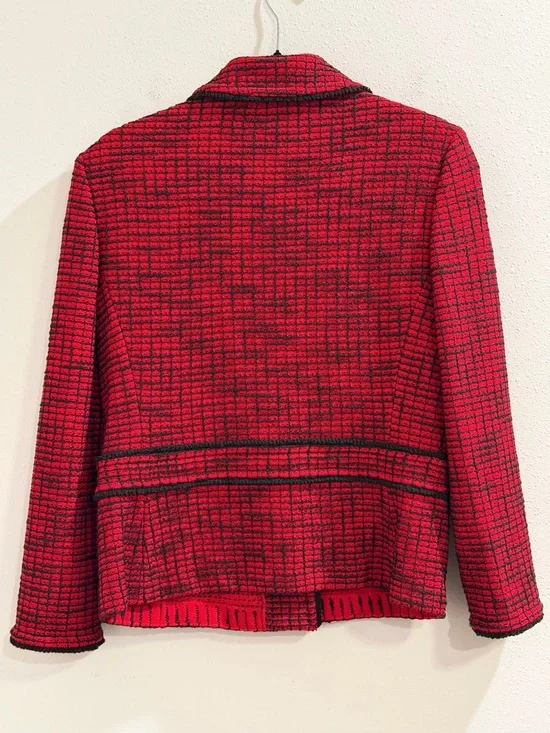 St. John Black Label Size 6 Red Black Tweed Knit Blazer Jacket USA Old Money - Picture 2 of 6